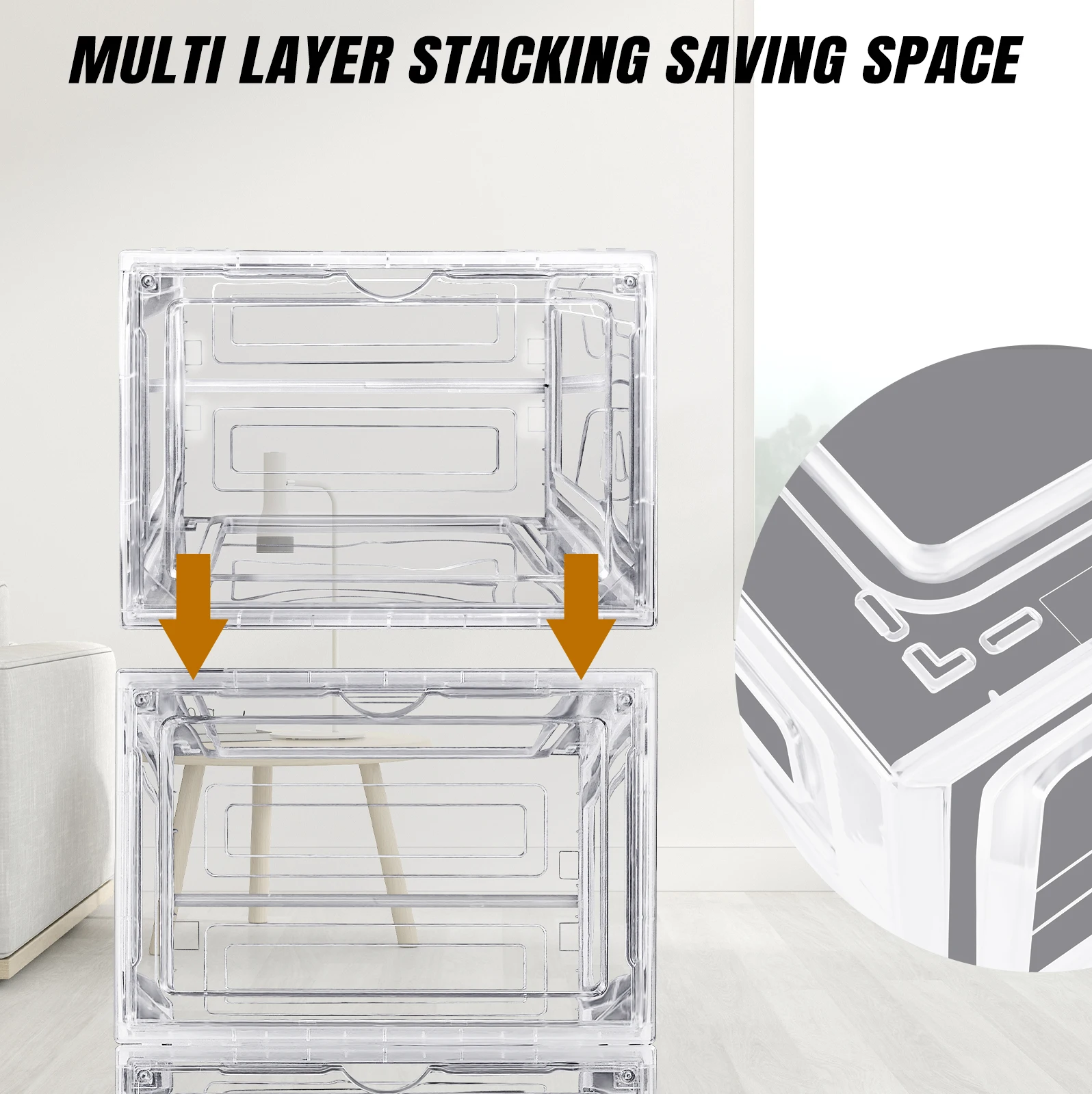 6/9/12 عبوة من صندوق تخزين الأحذية المغناطيسي الموفر للمساحة مع غطاء قلاب، منظم أحذية شفاف قابل للتكديس للمنزل/المكتب