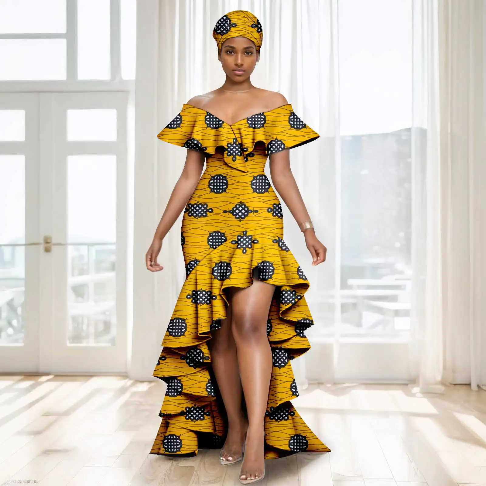 Vase African Dresses Pinterest Robe Longue Wax African Women Dress Luxury  High Low Ruffle Gown Pleated Shining Vestidos With Headscarf For Wedding  Birthday Ankara Wax 2425113 AliExpress 200000532