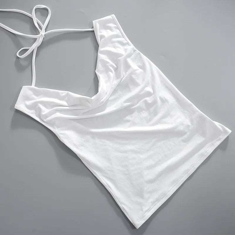 المرأة بلا أكمام ياقة متأرجحة بربطة ظهر مكشكش أعلى ، ملابس نسائية يومية ، كاميس ، الصيف #6