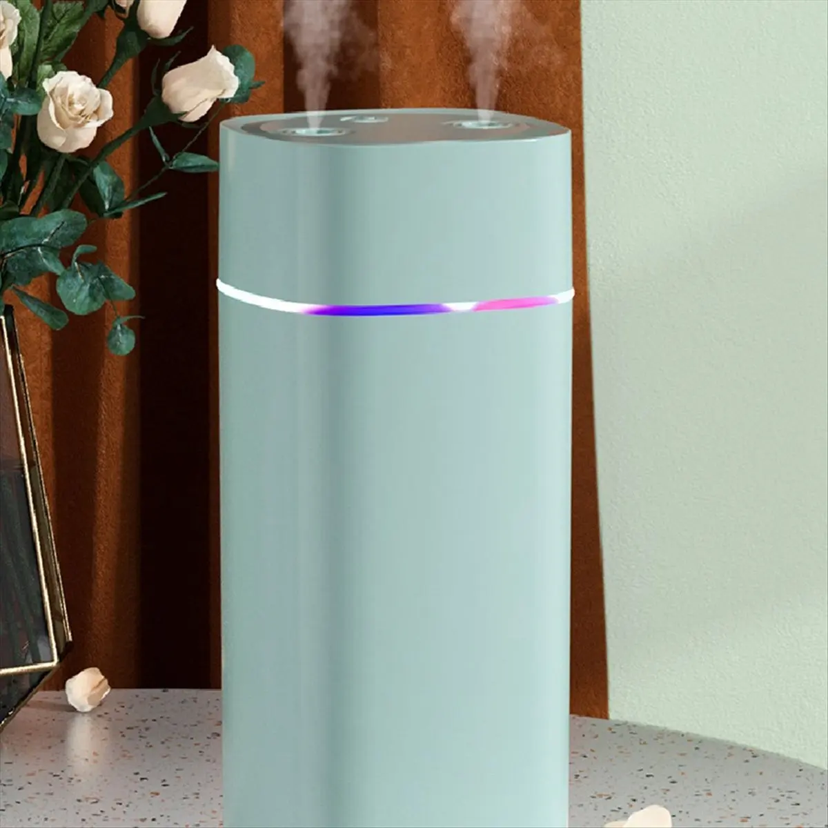 (ABZD) Colorful Night Light Small Humidifier Double Spray Air Atomizer USB Silent Home Humidifier Car Purifying Air Spray Green