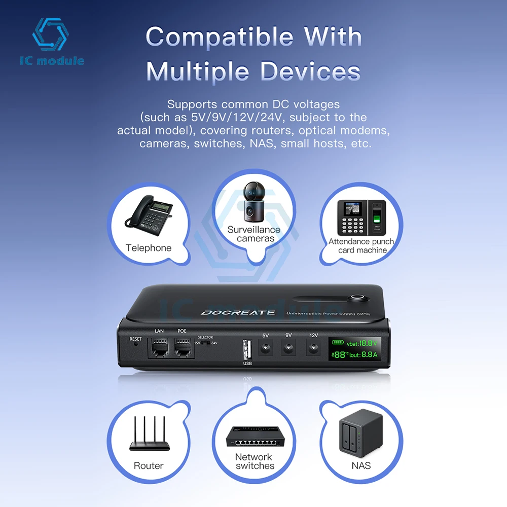 DC1036L 36 واط UPS الرقمية صندوق إمداد الطاقة غير المنقطعة 5 فولت/9 فولت/12 فولت/15 فولت/24 فولت مخرجات متعددة لجهاز التوجيه الأجهزة المنزلية-بدون بطارية