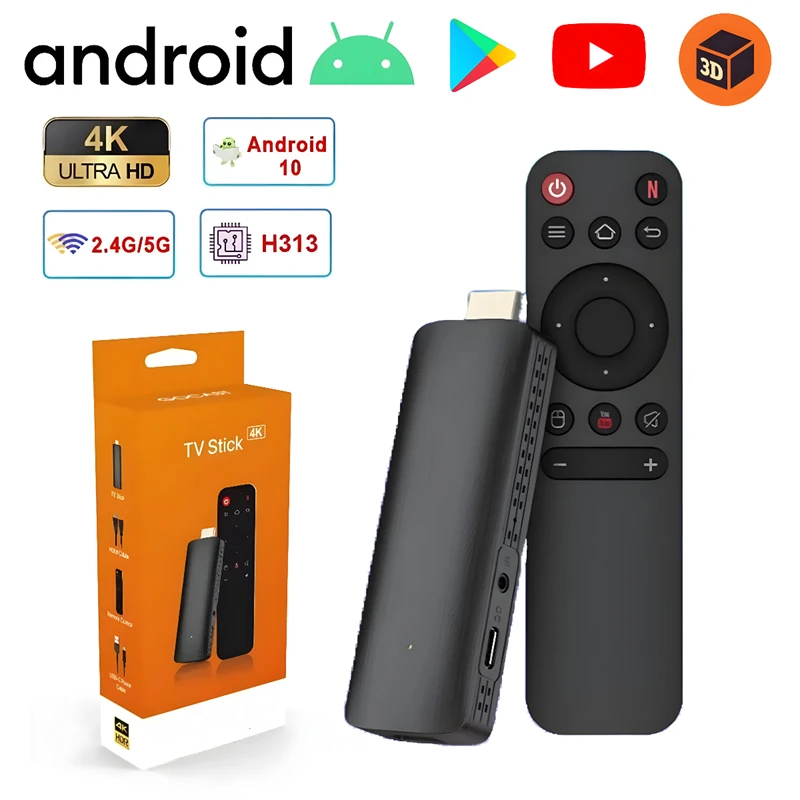 Android 10 Smart TV Box Stick, D6 H313, Android 10, Set Top OS HDR, 4K, BT5.0, WiFi 6, 2,4, 5,8G, Media Player portátil