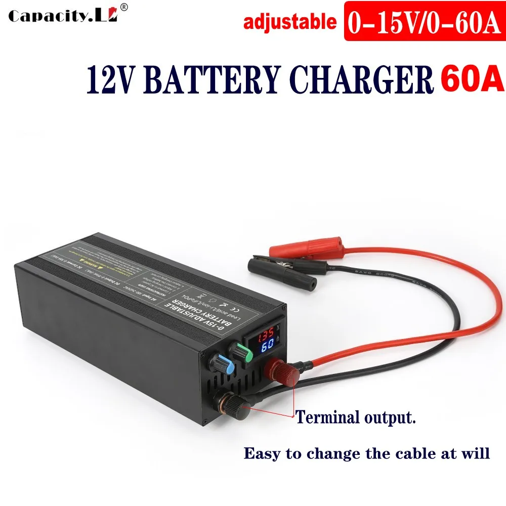 12V Lifepo4 Charger 12.8V/14.6V 60A Battery Charger 85A Fast Charger 100V 220V Current and Voltage Dual Display Adapter