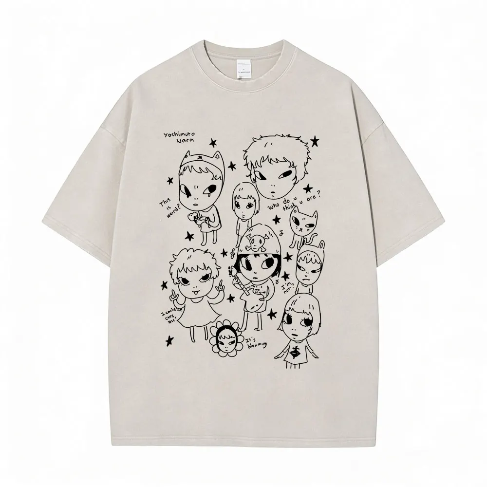 

Washed Vintage Yoshitomo Nara Graphic T-shirt Men Women Casual Humor Funny T Shirts Male Oversized Short Sleeve Tops Streetwear