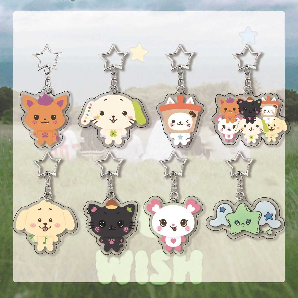 New NCT WISH Cute Cartoon Same Style Transparent Acrylic Bead Chain Keychain in Stock