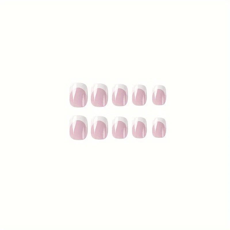 Ensemble de faux ongles courts et carrés blancs, couverture complète française, 1 lime à ongles et 1 kit d'autocollants à colle à ongles, N64.pour fille, mère, femme, cadeau, 24 pièces