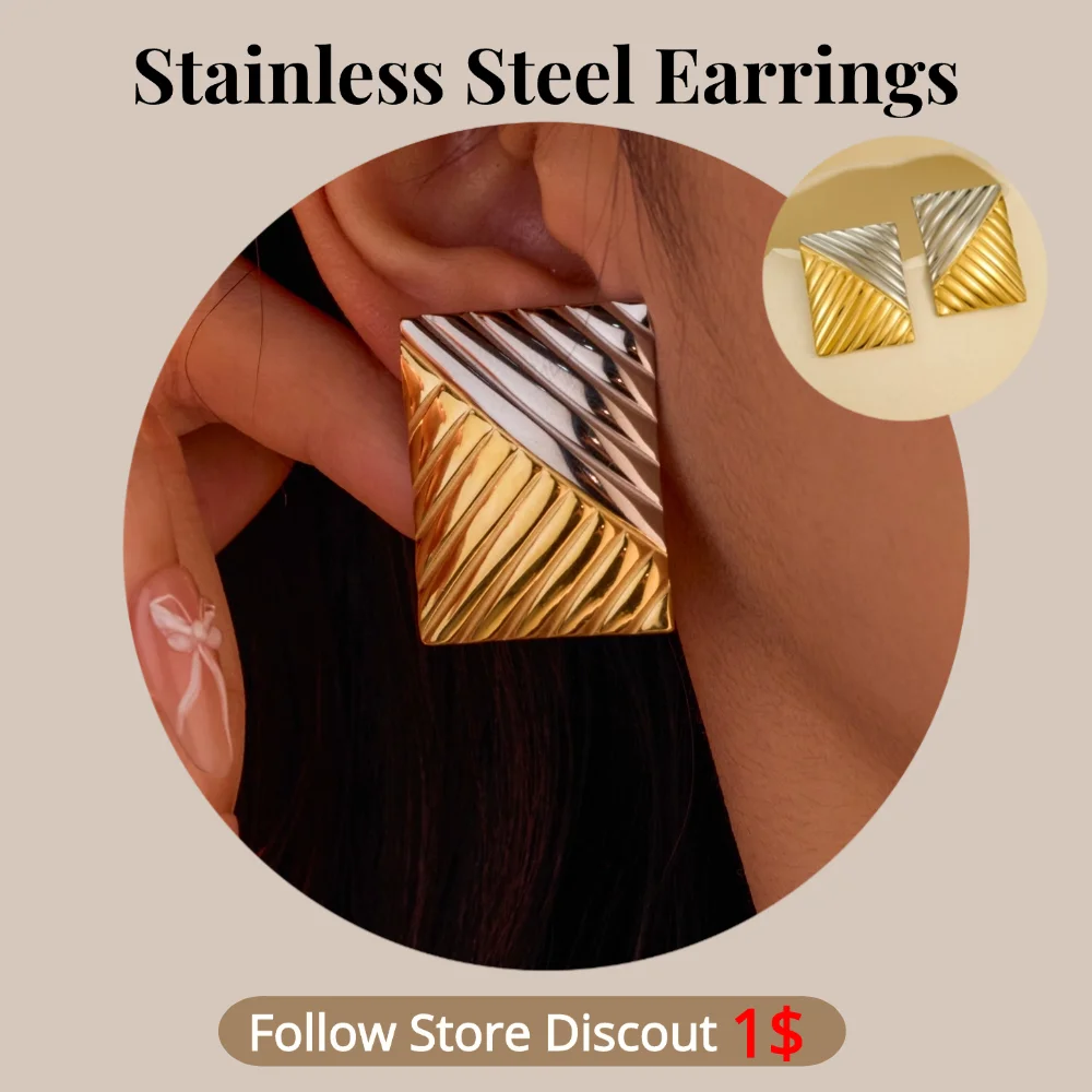 

Stainless Steel Earring Square Plated 18K Gold Color Trendy Waterproof Fade Resistant Jewellery Women's Earring