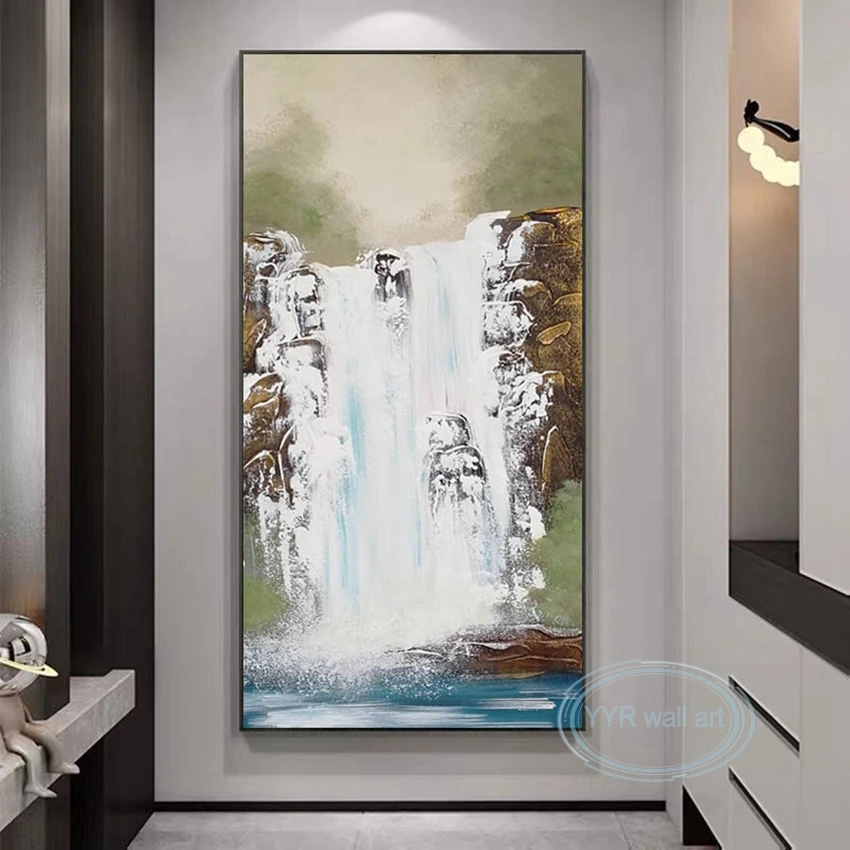 

Abstract Vertical Landscape Decor Oil Painting Handmade Waterfall Art Canvas Wall Poster Living Room Bedroom Dining Hall Mural