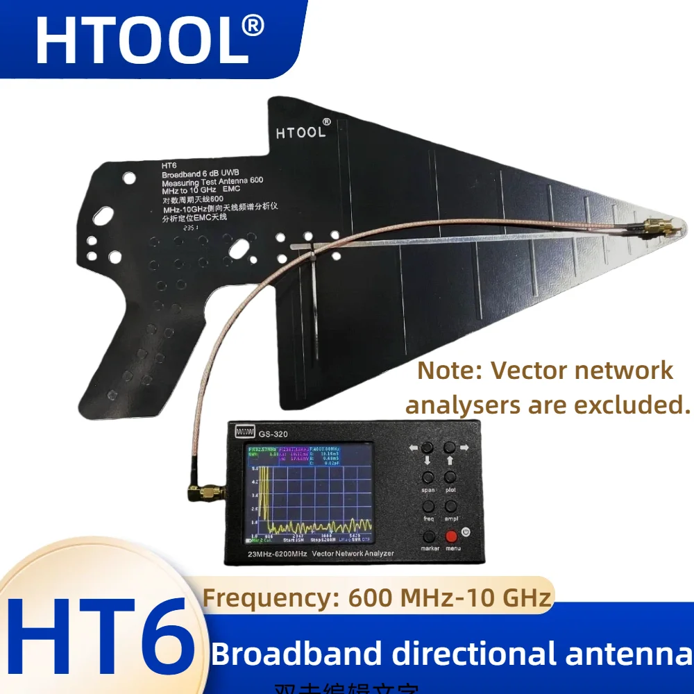 HT6 Log Periodic Antenna 600MHz-10GHz Wideband Directional Antenna Spectrum Analysis/EMI Test/WiFi/4G LTE/3G/2G Signal Detection
