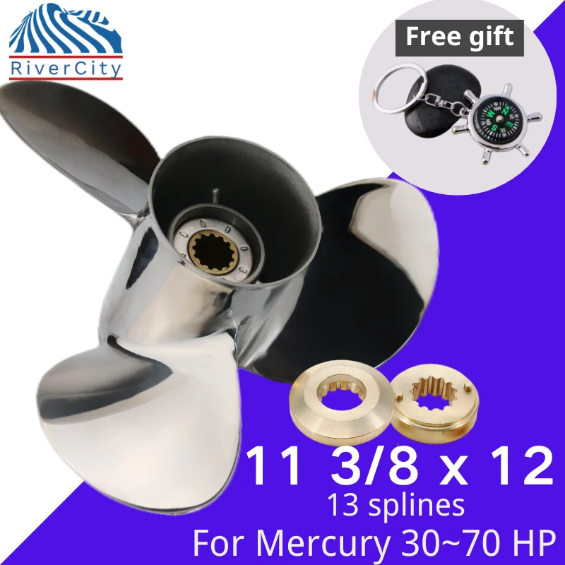 

Outboard Propeller 11 3/8x12 For Mercury 50hp 55hp 60hp Boat Motor Stainless Steel Screw Ship Marine Engine 3 Blade 13 Spline