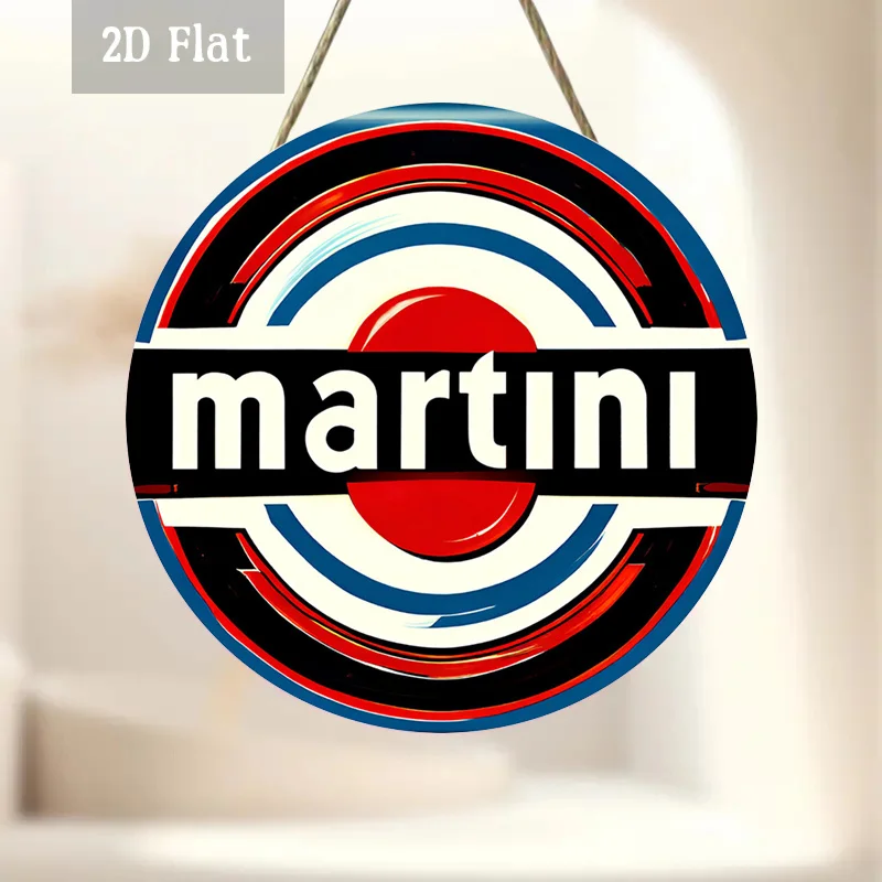 2D Flat - 1pc Classic Martini Logo Wooden Panel Artwork, Retro Bar Decoration for Walls, Timeless Party Decor in a Round Wooden
