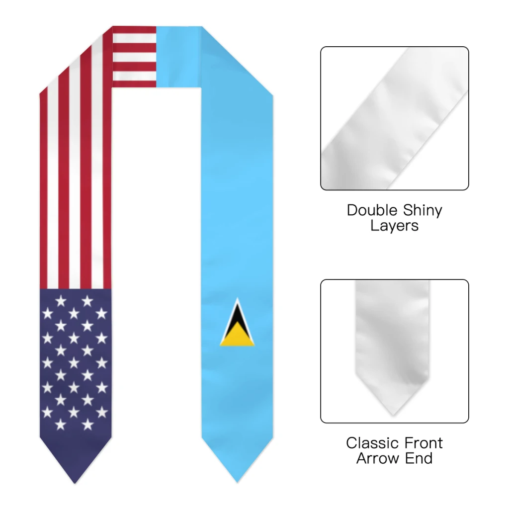 Graduation Sash Saint Lucia & USA United States Flag Stole Shawls Graduate Wraps Scraf International Student Pride Gifts