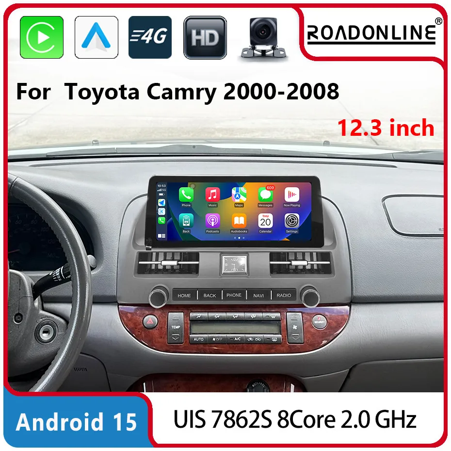 COHO For Toyota Camry 2000-2006  Carplay Android 12.3 inch 2400*896 screen  QLED 8Core 8+256G Car Multimedia Player Stereo Radio