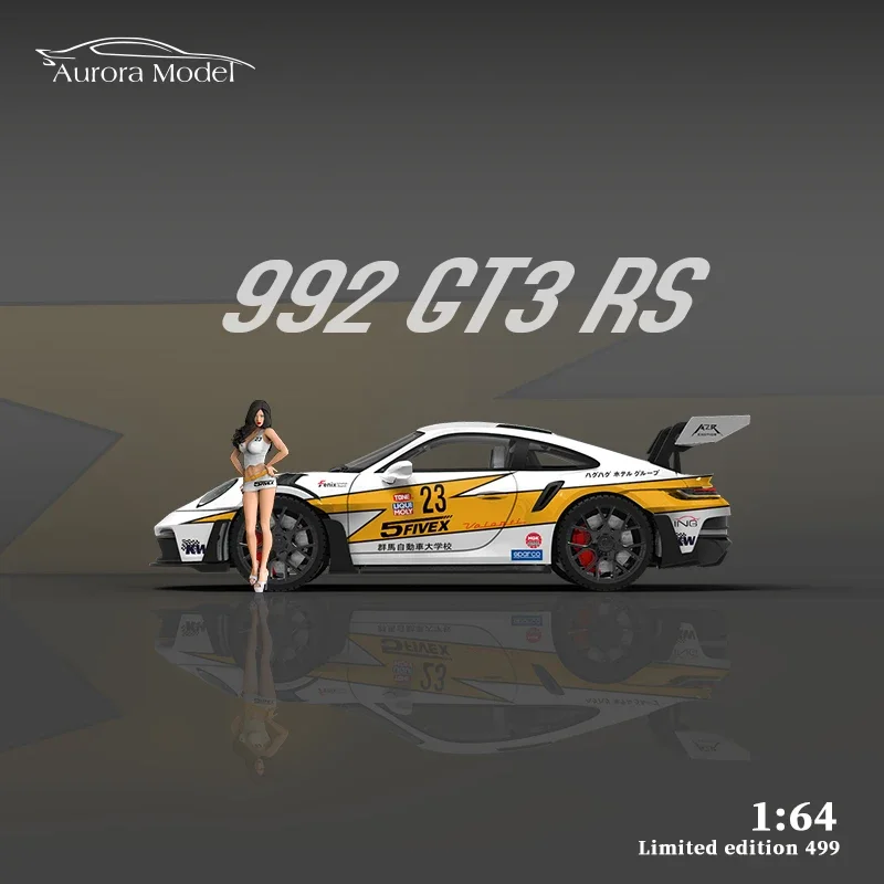 

Модель автомобиля Aurora 1:64 из сплава 992 GT3 RS, демонстрация спортивного автомобиля под давлением, покрытие вспышкой