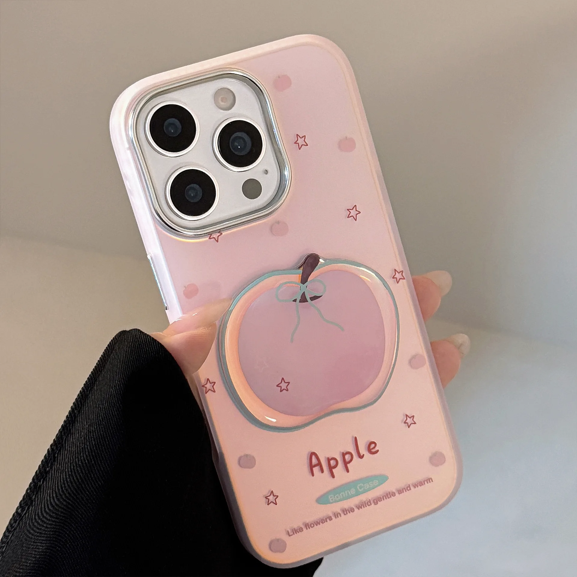 Koreanische Laser 3D Cartoon Apfel-Sternen-Muster Handyhülle für iPhone 17 16 15 14 13 11 12 Pro Max Stoßfeste Schutzhülle