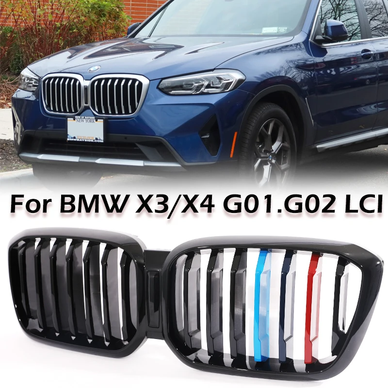 

Front Bumper Kidney Double Single Slat M Color Grille For BMW X3 X4 G01 G02 2021-2024 Facelift Radiator Grill Car Accessories