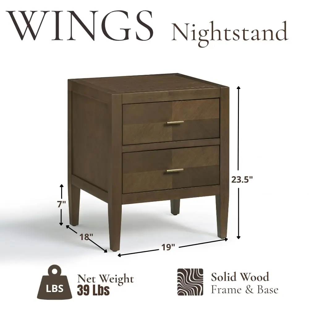 Solid Wood Nightstand 2 Drawers Bedroom Side Table Mocha Walnut, Customized