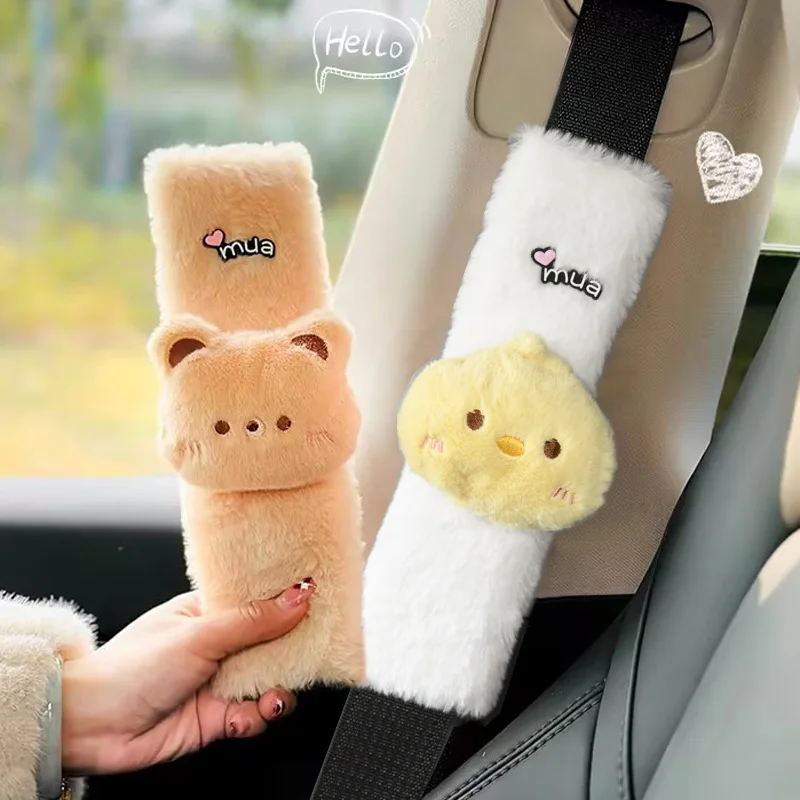 1/2 piezas Protector de Cinturón de Seguridad para Auto con Diseño de Pollo y Oso de Dibujos Animados, de Piel Sintética de Conejo, Almohadilla de Hombro de Seguridad Suave y Afelpada