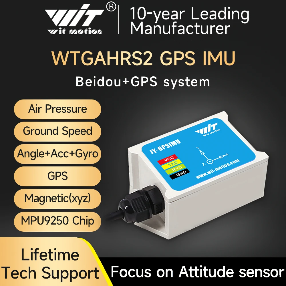 WitMotion WTGAHRS2 GNSS Module Accelerometer, 10-Axis Navigation Satellite Positioning Orientation with GPS Antenna for Arduino