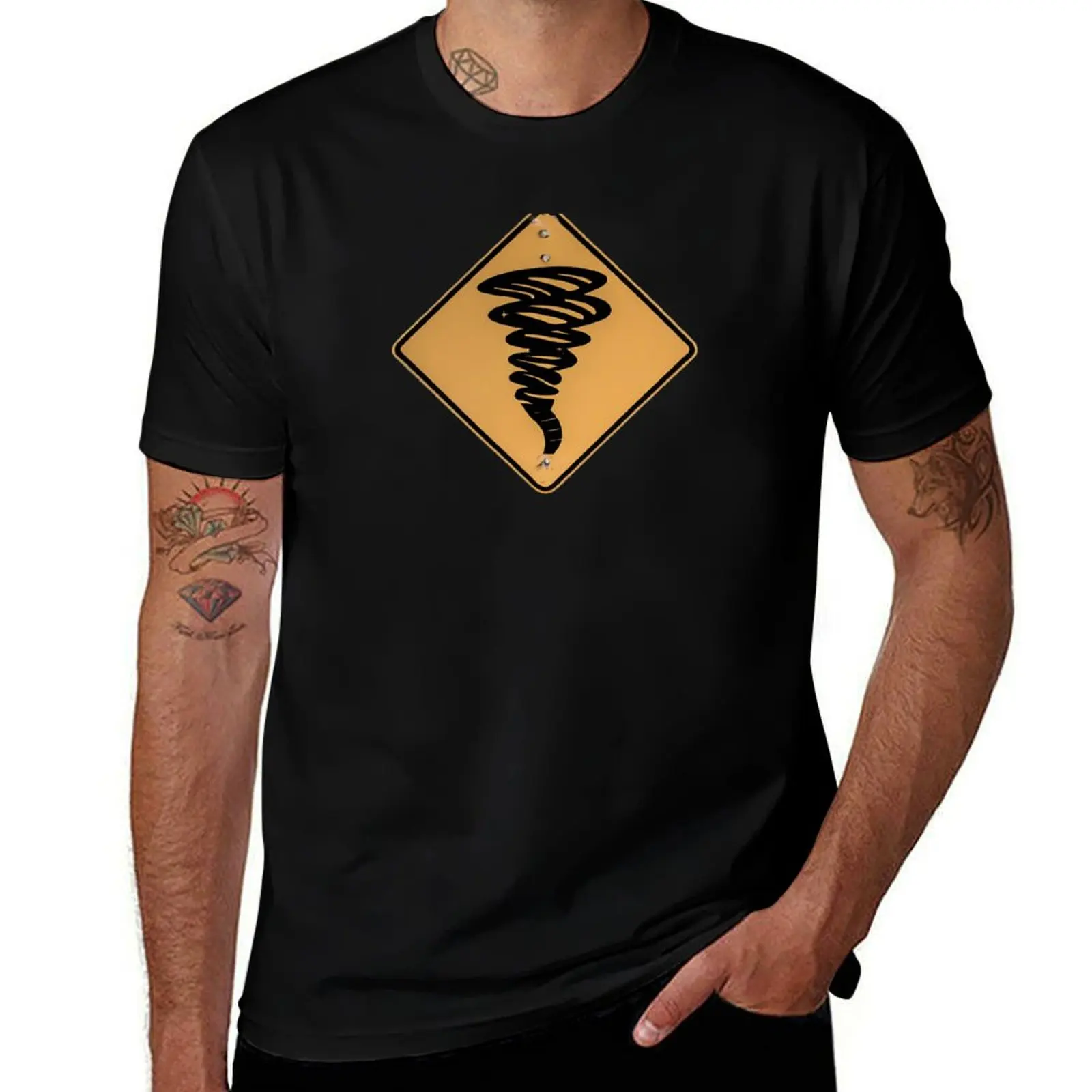 Tornado Warning Road Sign T-Shirt Modern Style Print T-Shirt
