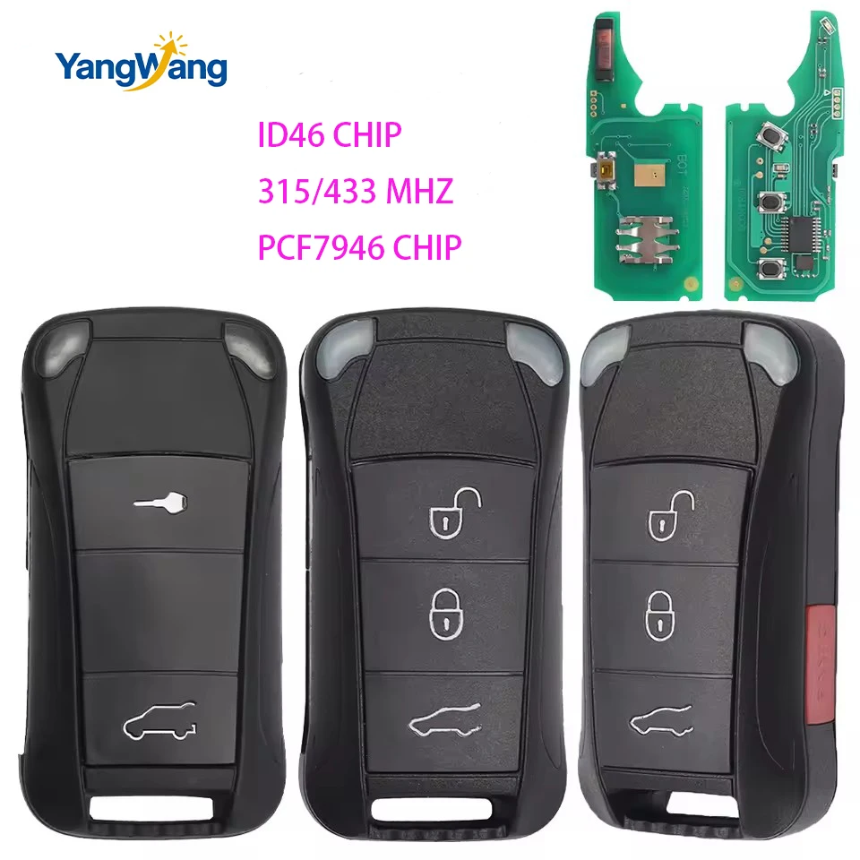 YangWang 2/3/4 Button 315/433MHZ ID46 PCF7946 Chip Folding Flip Remote Key For Porsche Cayenne 2004 - 2011 HU66 Uncut Blade