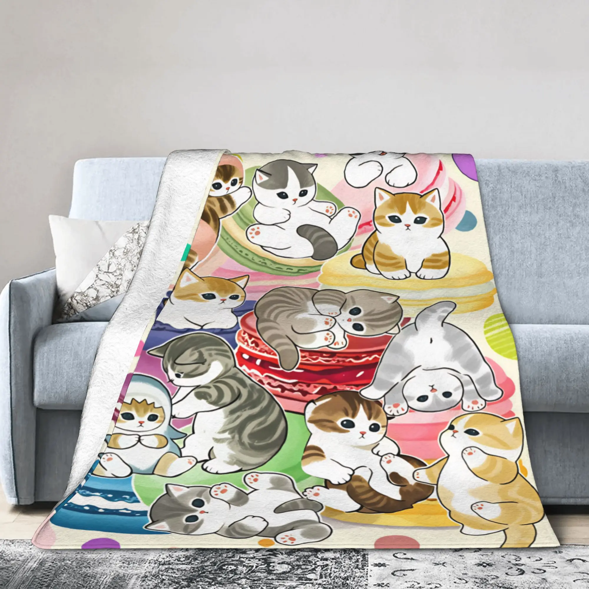 Mofusand Japanese Shark Cat  Warm Cozy Blanket  Novelty Camping Throw Blanket Couch Chair Flannel Bedspread Sofa Bed Cover