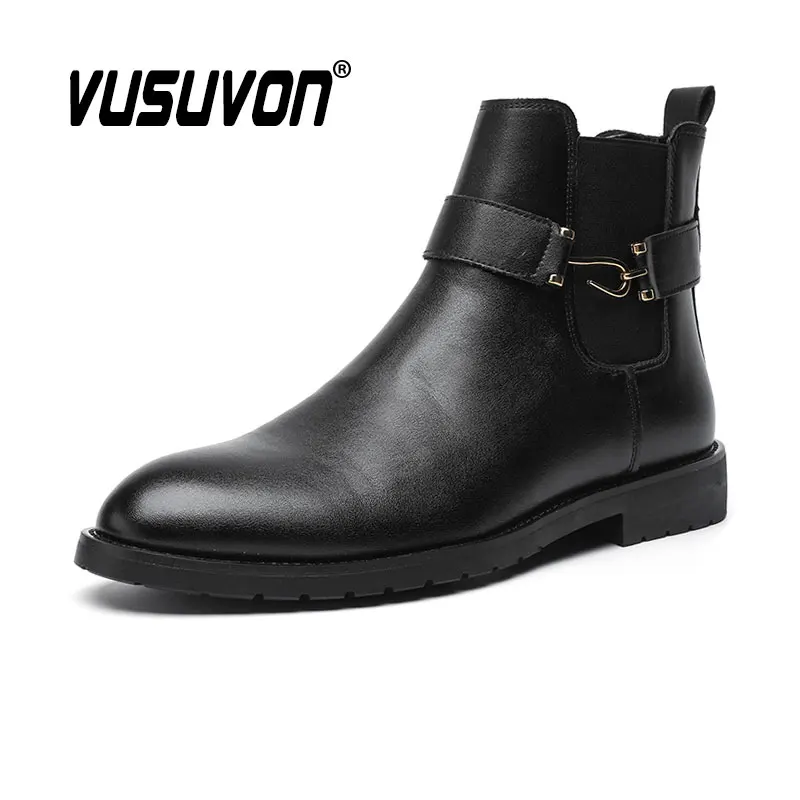 Men Chelsea Boots Dress Casual Loafers Fashion Black Shoes Motorcycle Winter Autumn For Party Business Boys Big Size 38-46