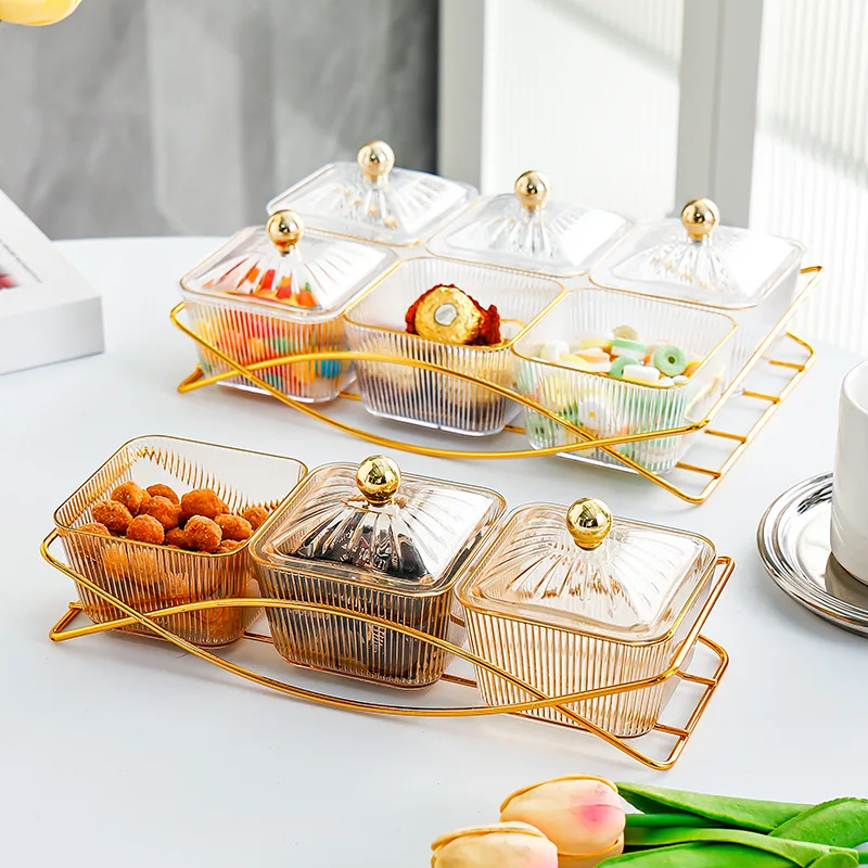 

Оптовая продажа прозрачной квадратной пластиковой посуды в скандинавском стиле с подносом, для домашнего использования, для фруктов, закусок, с разделенными решетками