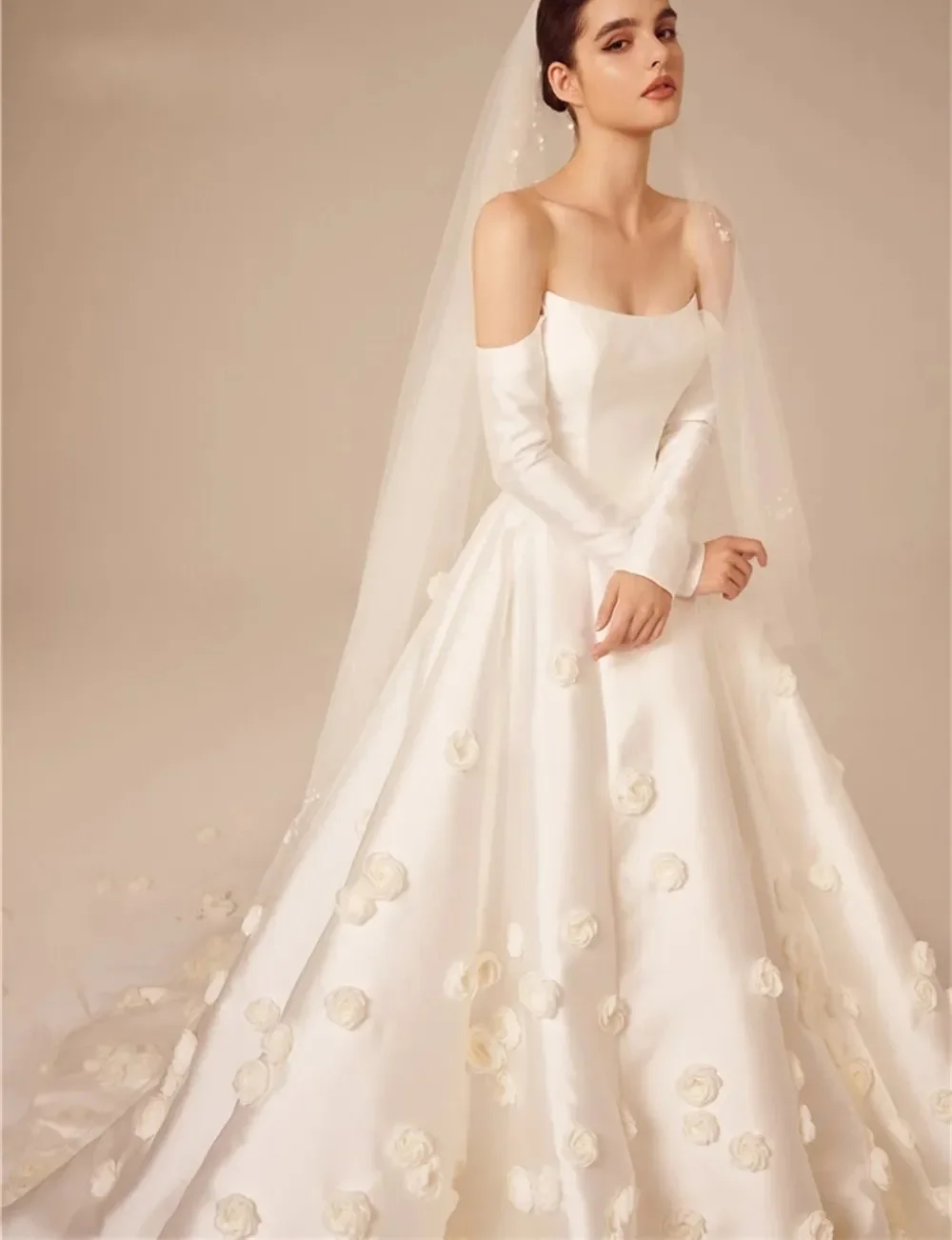 Classic Princess Wedding Dresse 2026 Strapless 3D Flowers Satin Court Train Church Bridal Gowns Bride Dress New Arrival Vestidos