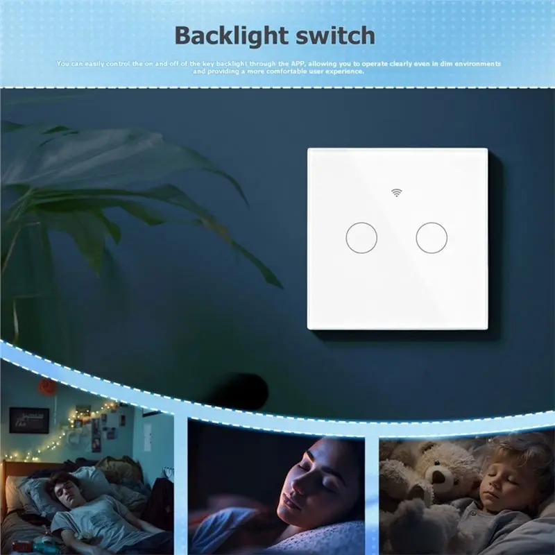 ABJF-Tuya Smart Matter Light Switch Wifi EU Standard 2-Way Smart Switch Glass Touch Panel APP Remote Control Voice Black