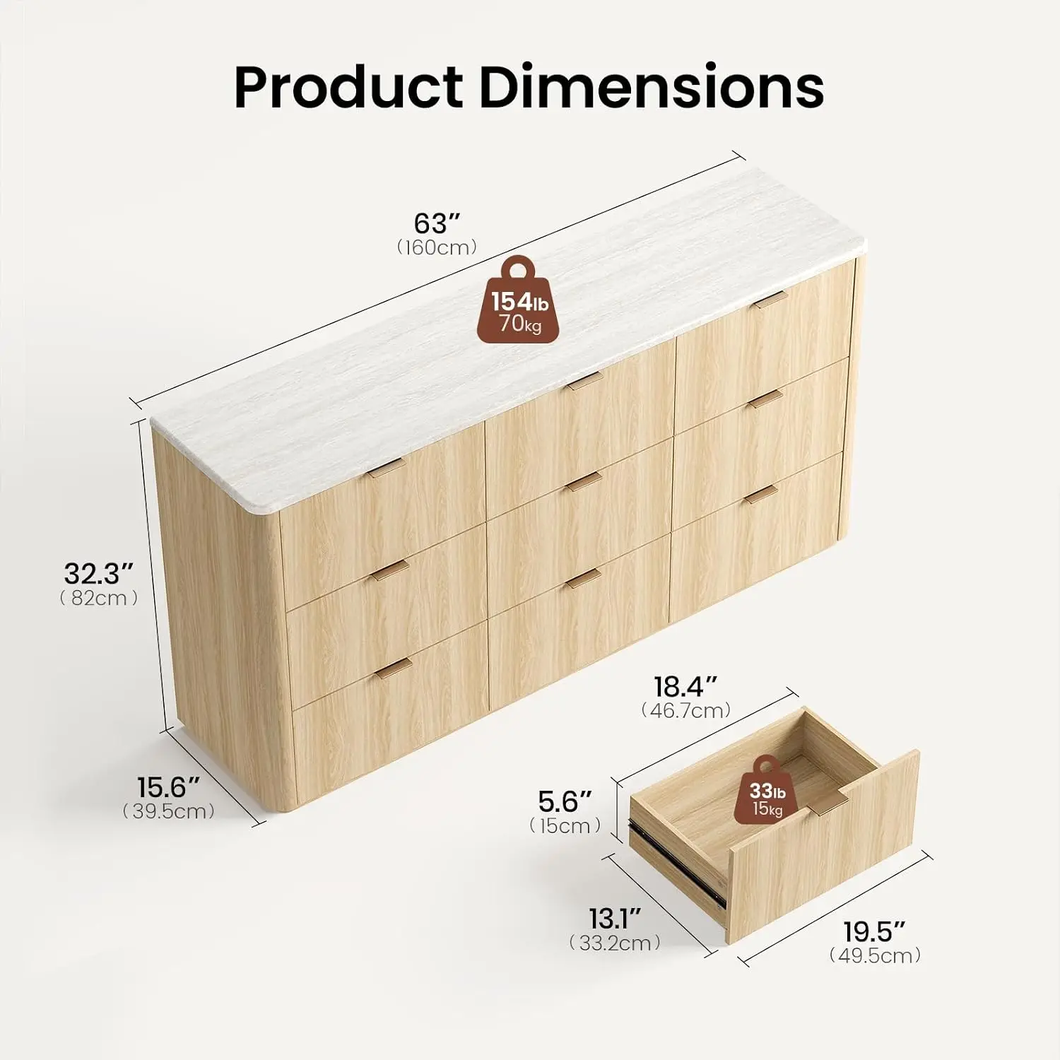 9 Drawer Dresser for Bedroom, 63