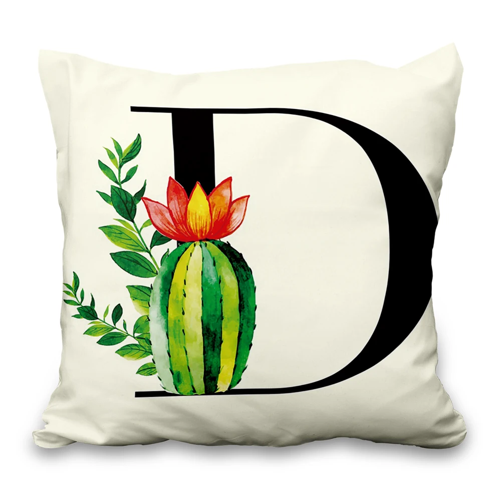 Name Wedding Decor Personality Pillow Cover Sofa Bed Car Chair  Floral Cactus Alphabet  Cushion