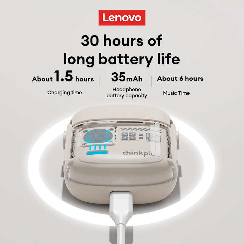 Original New Lenovo LP53 TWS Bluetooth Headset V5.4 HiFi Stereo Music Gaming Headset Long Life Sports Headset