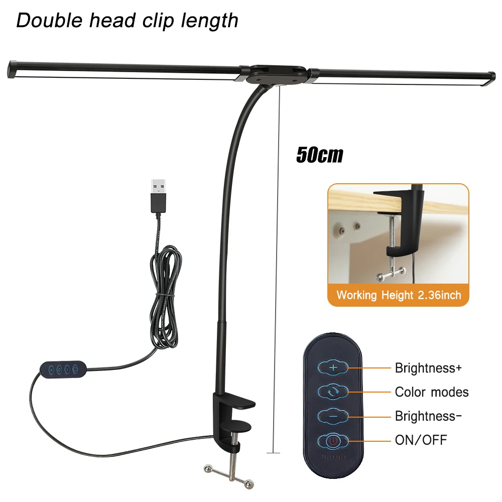 Double Head Led Clip Desk Lamp Dimmable Computer Table Lamps Led Monitor Light Architect Table Lamp for Office Reading Lighting