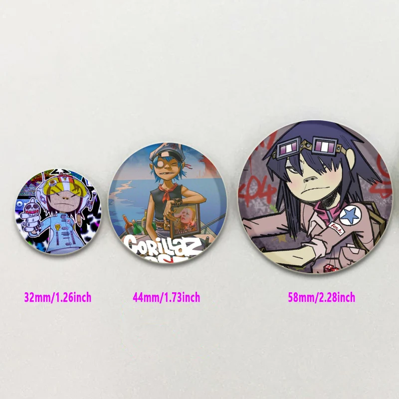 Gorillaz Band Pin Round Cartoon Funny Snap-in Brooches for Backpack Cothes Accessories Anime Collection Badge Pop Virtual Bands