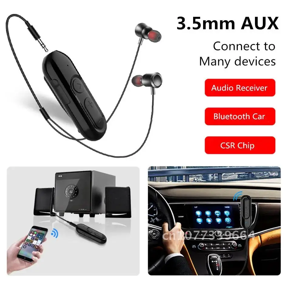 

Wireless Audio Adapter 3.5mm Jack AUX Bluetooth 5.0 Receiver with Earphone Microphone for Car Headphone Speaker Stereo Music 28H