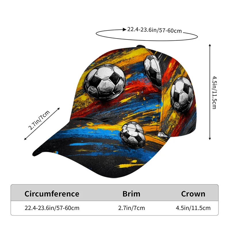 Customization 1pc Of A Soccer Ball Spray Design Printed Classic Baseball Cap - A Lightweight Duckbill Hat With An Adjustable Fit