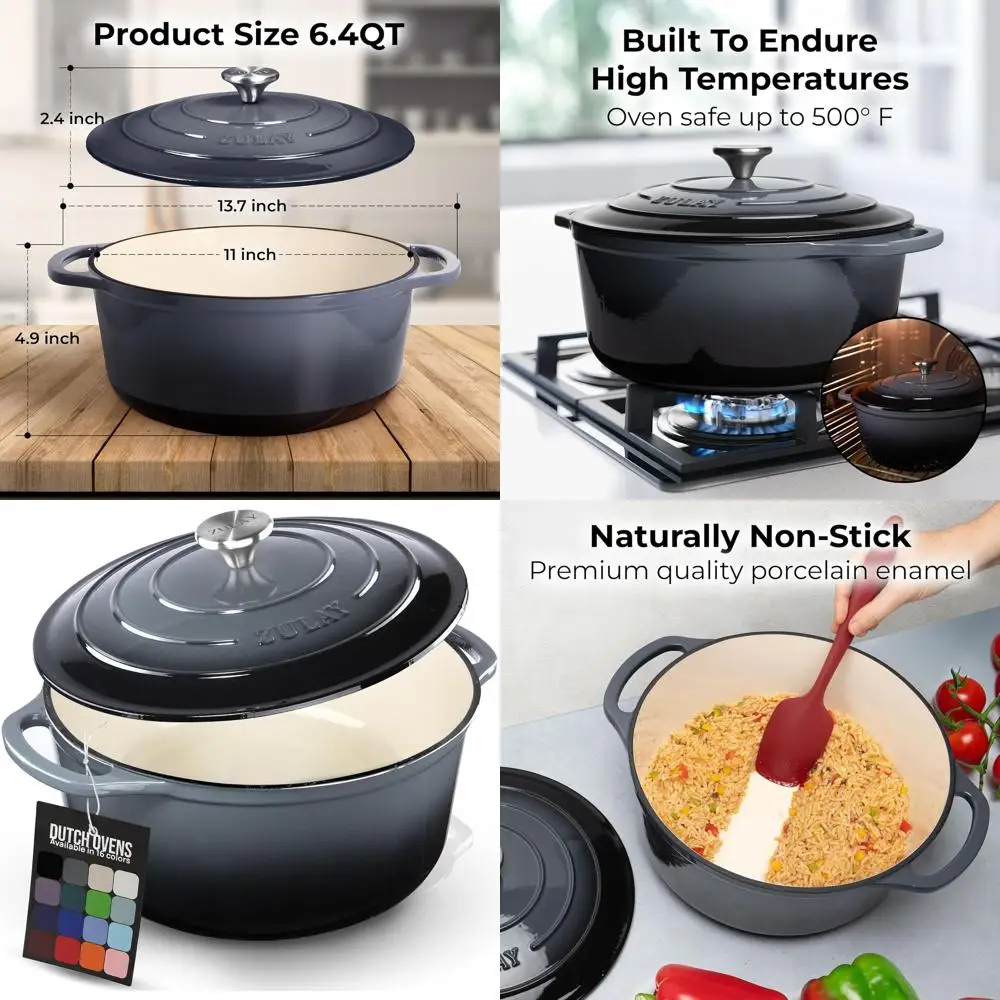 

Enameled Cast Iron 6-Quart Dutch Oven with Lid - Durable, Oven-Safe to 500°F, Ideal for Baking, Stews, Braising, and Roasting -
