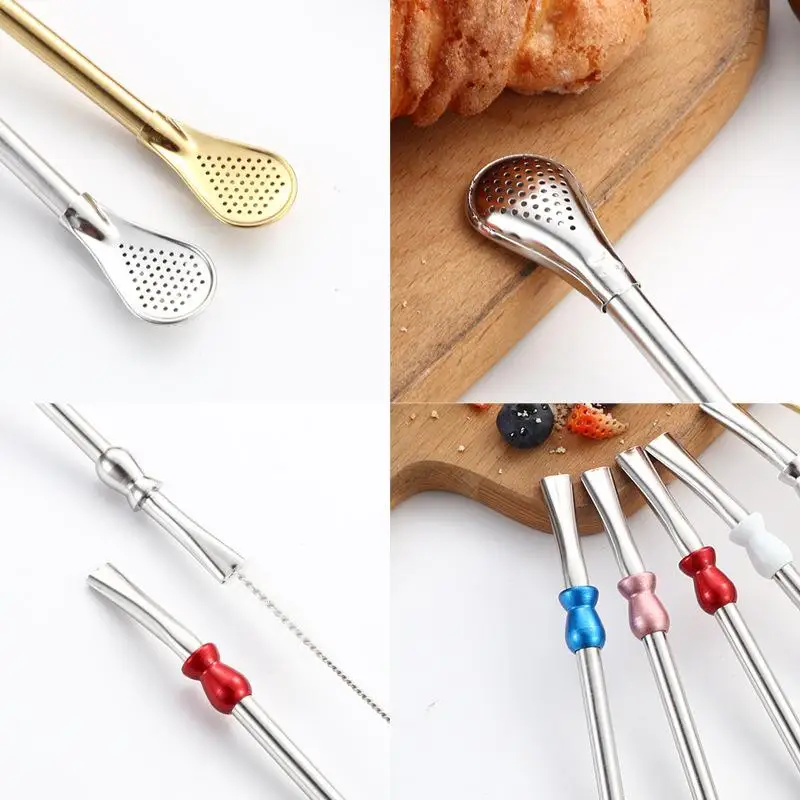Yerba Mate Bombilla Coffee Spoons Milk Drinking Kitchen Tools Hot Sale Reusable Straw Spoon Stainless Steel 304 Tea Filter