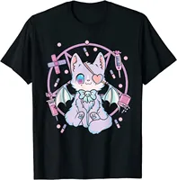 Pastel Goth Kawaii Yami Cat T-Shirt Women  Show The Cool And Unruly Street Hottie Style