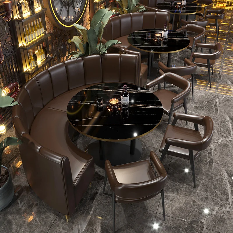 Hot Sale Modern Custom Banquette Seating Luxury Leather Curved Sofa Booth With Dining Table For Hotel Lobby Restaurant Bar