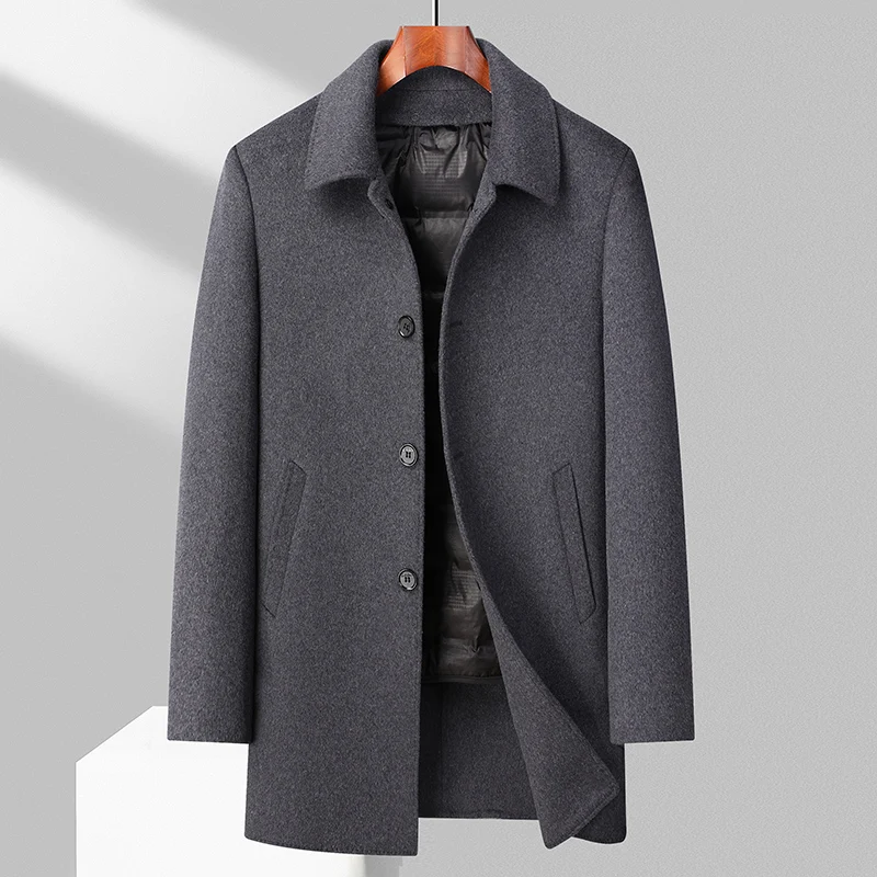 

Winter Men Double Faced Wool Blend Coat With Detachable Puff Dowb Vest Lining Design Essential Coat Elegant Warm Attire Menswear