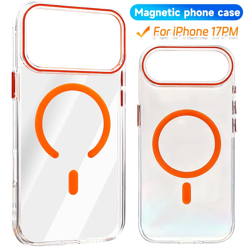 

For IPhone 17 ProMax Air Magsafe Case Magnetic Wireless Charge Clear Hard PC Anti-Shock Anti-Yellow Case for Iphone17 17PM 17Air