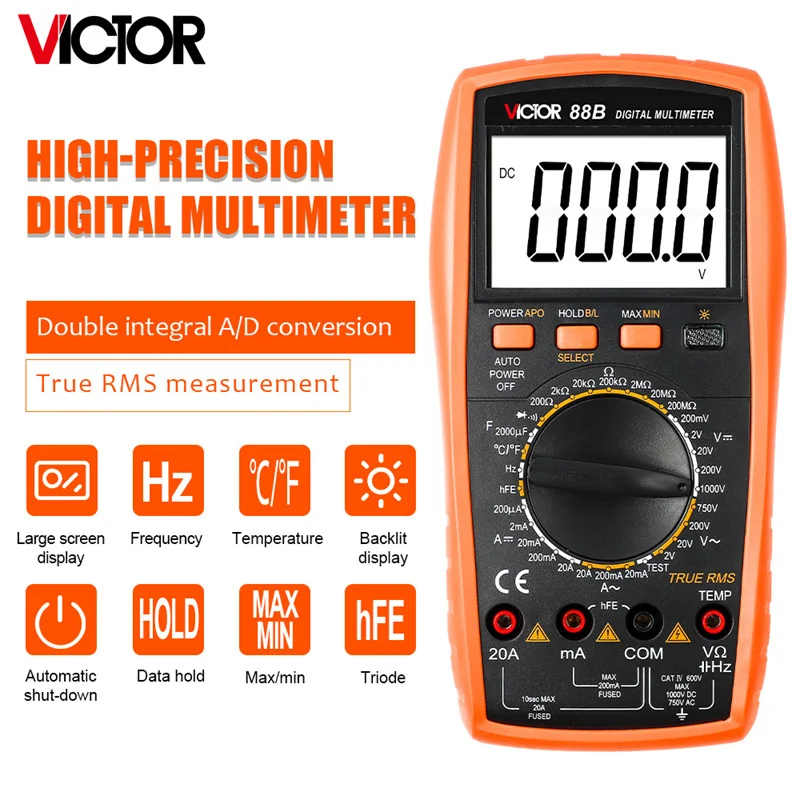 RUOSHUI 88B Digital Multimeter Ture RMS 2000 Counts LCD Tester Capacitance Resistance Manual Range with Temperature Frequency