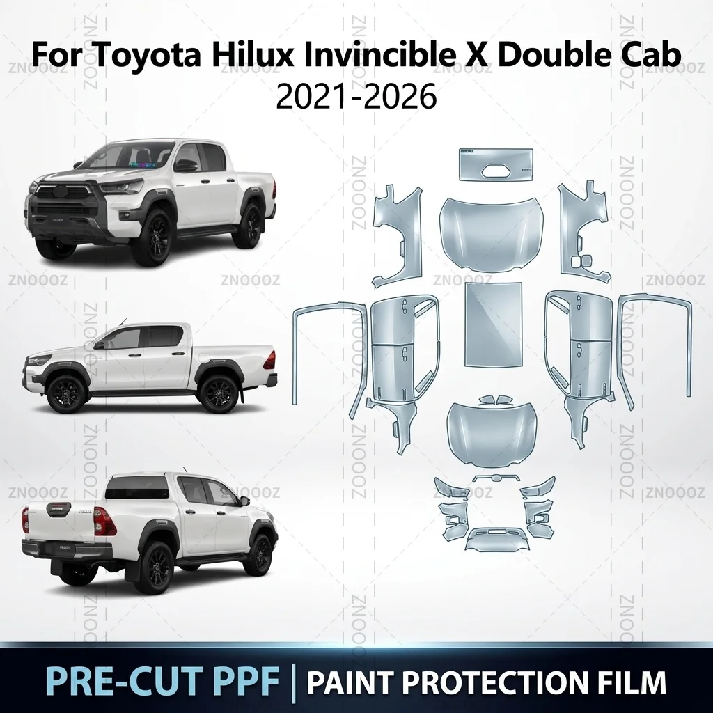 Für Toyota Hilux Invincible X Doppelkabine 2021-2026 Vorgeschnittene PPF Lackschutzfolie für das Gesamtfahrzeug Glänzend Transparent Matt Schwarz