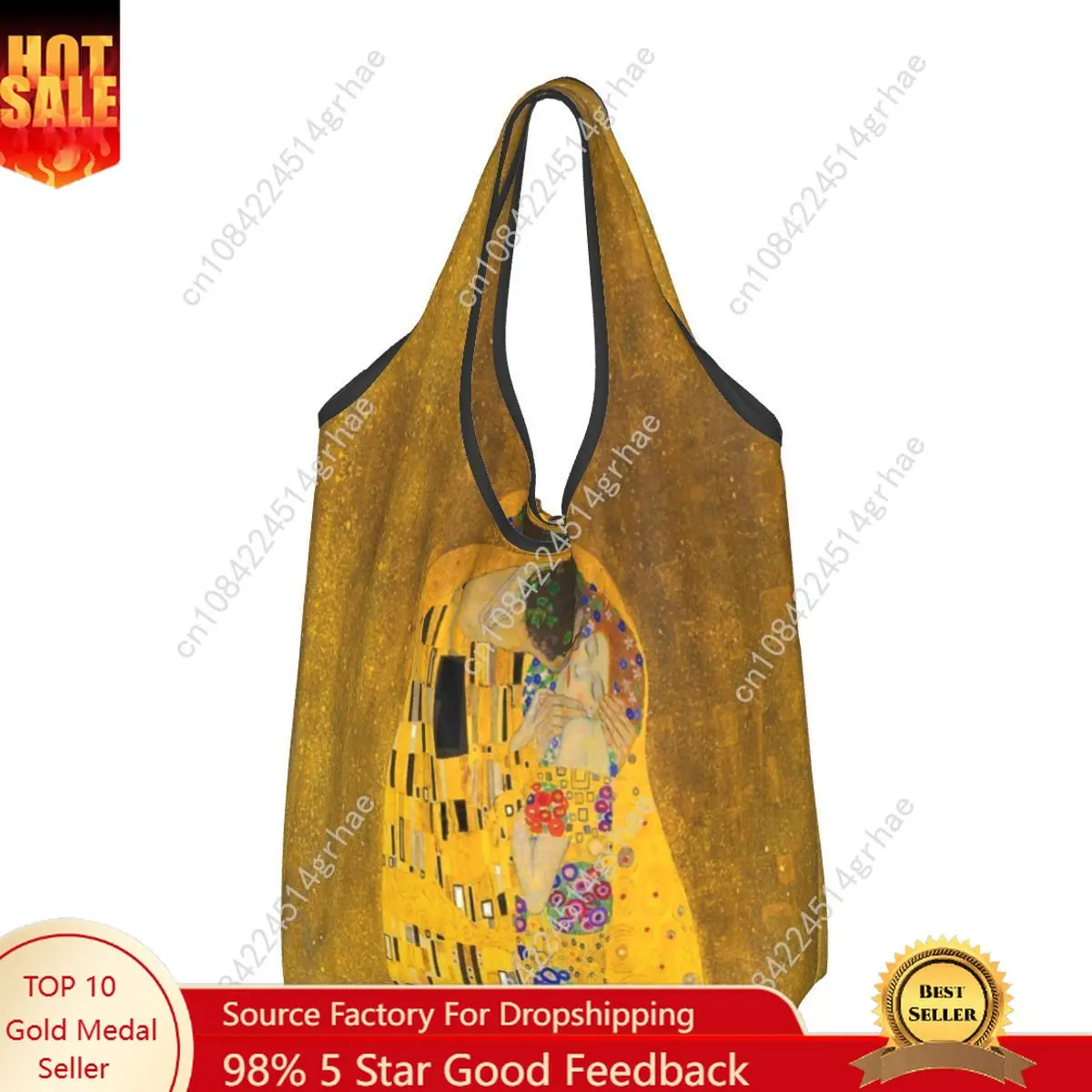 Custom The Kiss By Gustav Klimt Groceries Shopping Bags Cute Shopper Tote Shoulder Bags Portable Symbolism Art Handbag