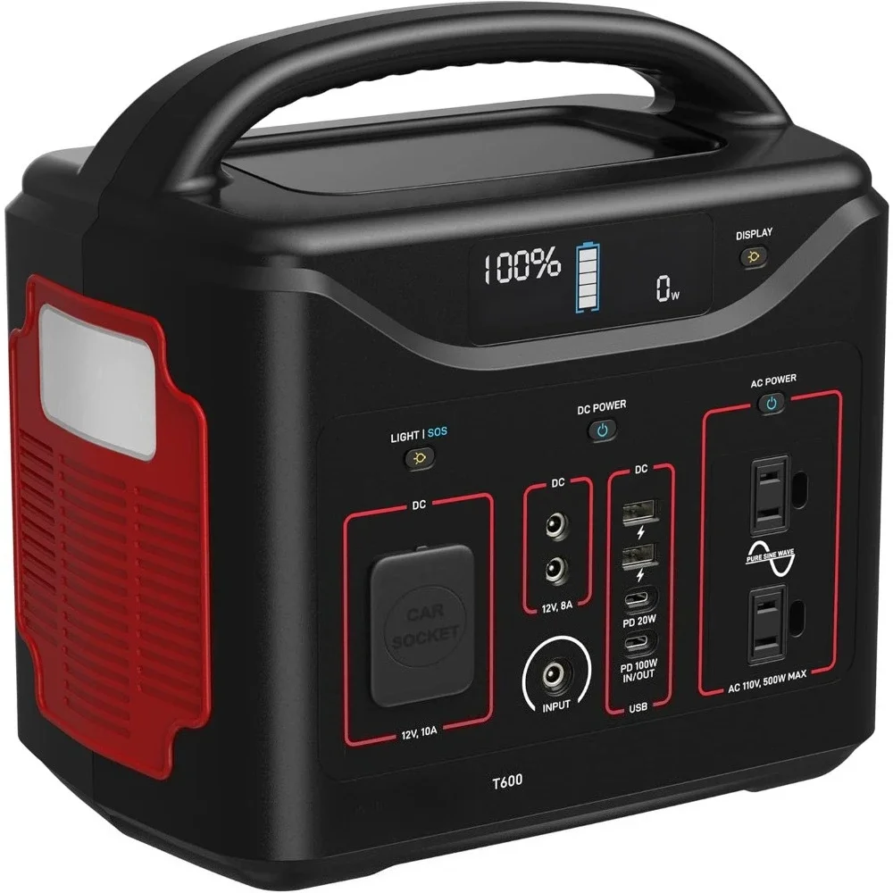 

Portable Power Station,600Wh Battery,3x 500W (Peak 1000W) AC Outlets, USB type C PD 100W, Solar Ready Mobile Power for Outdoors