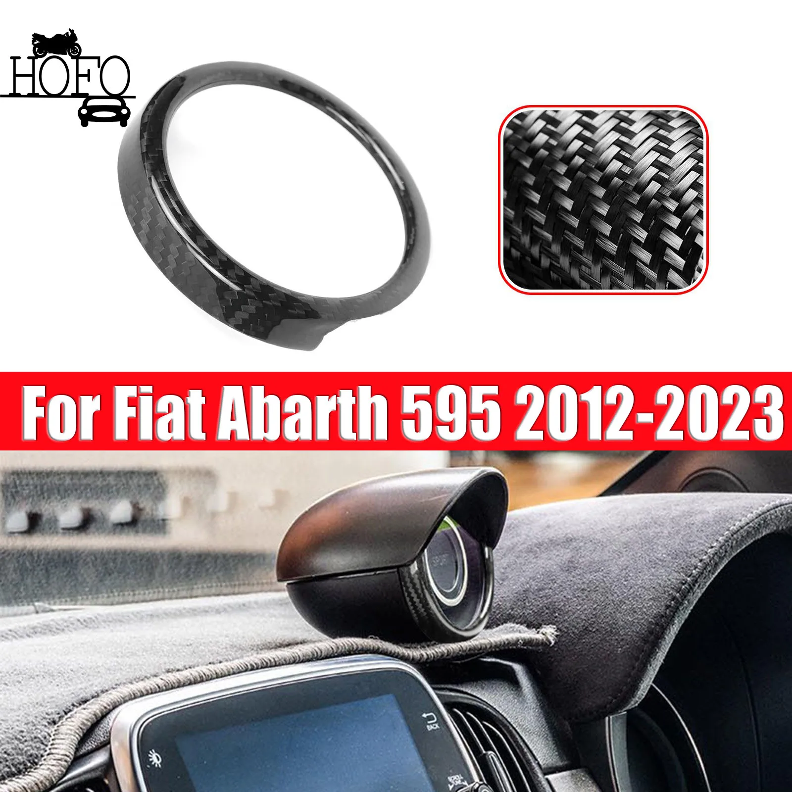For Fiat Abarth 595 2012-2023 Dashboard Tachometer Ring Cover Carbon Fiber Black