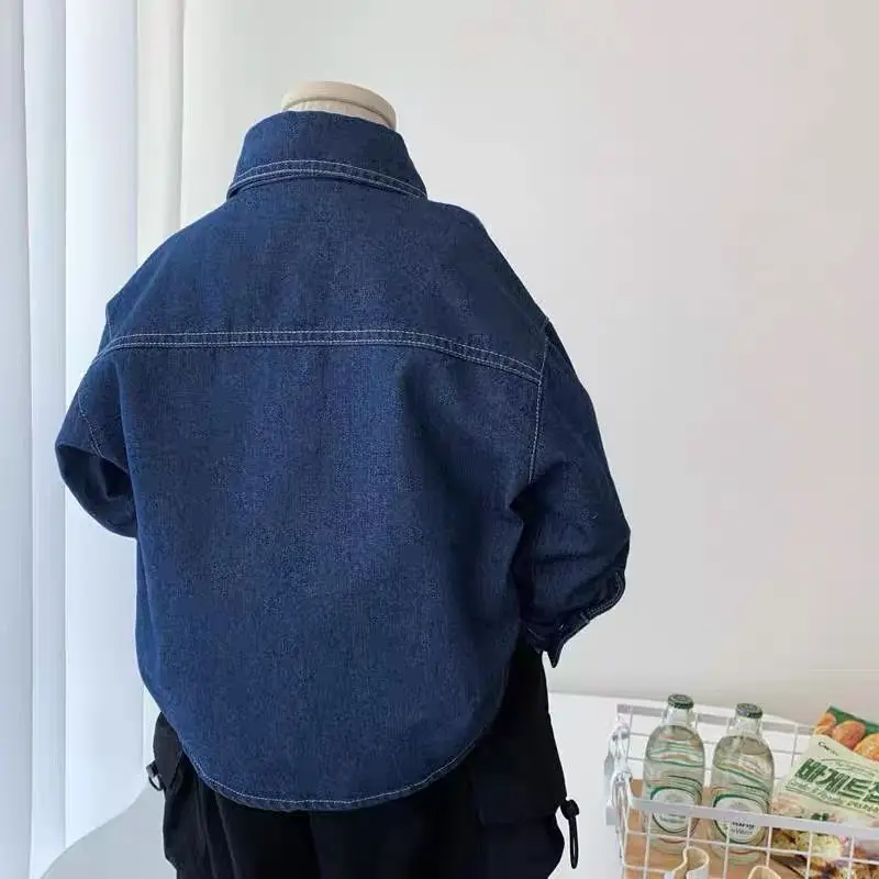 Kids Boys Girls Denim Shirts 2024 New Autumn Winter Outwear Jackets Teenage Casual Cotton Cardigan Blue Jean Blouse Shirts