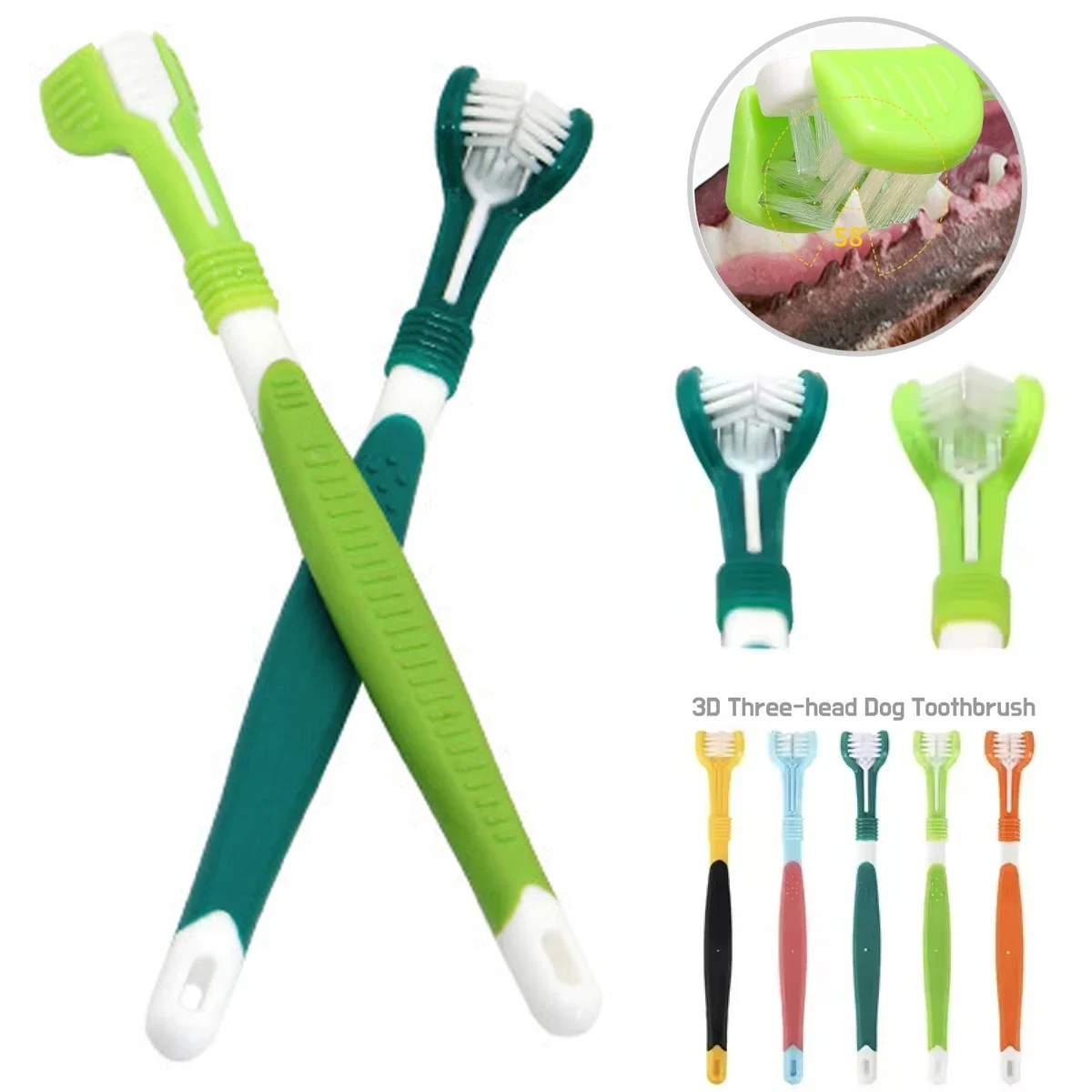 

3D Three-head Cat Toothbrush Nontoxic Soft Bristle Brush Puppy Oral Cleaning Toothbrush for Dogs Beauty Grooming Dog Accessories